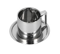 Stylebest Tazas de Doble Pared Determinadas de la Taza de café del Acero Inoxidable para el Hogar y la Oficina 3 PCS con el Platillo y la Cuchara (Traje europeo doble capa-280ML)