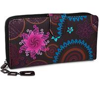 styleBREAKER Billetero de señora con Estampado de Mandalas Florales de Colores, Estilo étnico, Cremallera, Monedero 02040040, Azul Oscuro-Azul-Fucsia