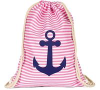 styleBREAKER Bolsa de Deporte, Mochila con diseño Marinero con Rayas y Estampado de Ancla, Unisex 02012052, Color:Rosa-Blanco-/ Azul Oscuro