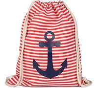 styleBREAKER Bolsa de Deporte, Mochila con diseño Marinero con Rayas y Estampado de Ancla, Unisex 02012052, Color:Rojo-Blanco/Azul Marino