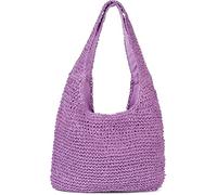 styleBREAKER Bolsa de paja de papel para mujer con asas largas, bolsa de mimbre veraniega con cremallera | Bolsa de playa bandolera, lavanda, talla única