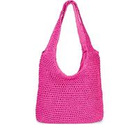 styleBREAKER Bolsa de paja de papel para mujer con asas largas, bolsa de mimbre veraniega con cremallera | Bolsa de playa bandolera, Rosa., talla única