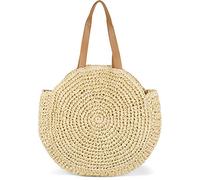 styleBREAKER Bolso de Hombro Redondo de Mimbre, Bolso de Playa con largas Asas, Bolso Trenzado, Bolso de Tipo Shopper, señora 02012232, Color:Beige