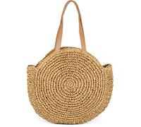 styleBREAKER Bolso de Hombro Redondo de Mimbre, Bolso de Playa con largas Asas, Bolso Trenzado, Bolso de Tipo Shopper, señora 02012232, Color:Marrón