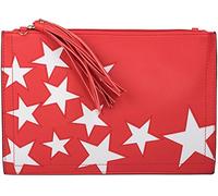 styleBREAKER Bolso de Mano Clutch con Motivo de Estrellas, borlas Colgantes en la Cremallera, Correa de Mano y Bandolera, señora 02012075, Color:Rojo