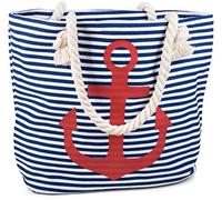 styleBREAKER Bolso de Playa en óptica de Rayas con Ancla, Bolso de Hombro, Bolso de Tipo «Shopper», señora 02012038, Color:Azul-Blanco/Rojo