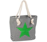 styleBREAKER Bolso de Playa en óptica de Rayas con Estrella, Bolso de Hombro, Bolso de Tipo «Shopper», señora 02012037, Color:Negro-Blanco/Verde