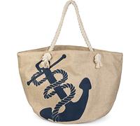 styleBREAKER Bolso de Playa en óptica Trenzada con Estampado de Ancla, Bolso de Tipo «Shopper», Bolso de baño, señora 02012077, Color:Beige Azul