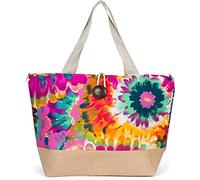 styleBREAKER Bolso de playa para mujer con estampado de flores coloridas, cierre de botón, bolsa de hombro XXL, 02012389, Púrpura-rojo-verde, Einheitsgröße