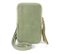 styleBREAKER bolso móvil de cuero de las señoras en gamuza suave, cierre de cremallera, cuero genuino Mini Bag 02012373, color:Verde-lima