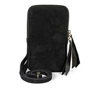 styleBREAKER bolso móvil de cuero de las señoras en gamuza suave, cierre de cremallera, cuero genuino Mini Bag 02012373, color:Negro