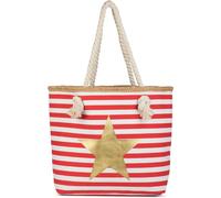 styleBREAKER Bolso para la Playa con Motivo marítimo, Estampado de Estrella y Cremallera, Bolso de Hombro, Bolso para Compras, señora 02012169, Color:Rojo-Blanco/Dorado