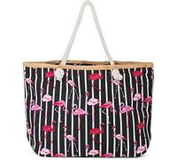 styleBREAKER Bolso para la Playa XXL con Estampado de Rayas y flamencos y Cremallera, Bolso de Hombro, Bolso para Compras, Mujer 02012252, Color:Negro-Blanco