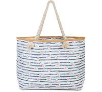 styleBREAKER Bolso para la Playa XXL de Mujer con Estampado de Rayas y Estampado frutal de sandías, Cremallera, Bolso de Hombro, Bolso para Compras 02012287, Color:Azul Oscuro-Blanco