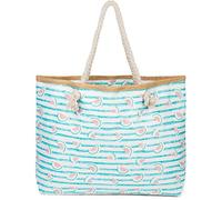 styleBREAKER Bolso para la Playa XXL de Mujer con Estampado de Rayas y Estampado frutal de sandías, Cremallera, Bolso de Hombro, Bolso para Compras 02012287, Color:Turquesa-Blanco