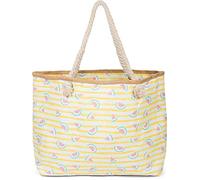 styleBREAKER Bolso para la Playa XXL de Mujer con Estampado de Rayas y Estampado frutal de sandías, Cremallera, Bolso de Hombro, Bolso para Compras 02012287, Color:Amarillo-Blanco