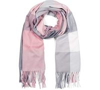 styleBREAKER Bufanda de cuadros escoceses suaves unisex con largos flecos, a cuadros, de invierno, robada 01017110, color:Rosado-gris-blanco