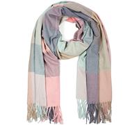 styleBREAKER Bufanda de cuadros escoceses suaves unisex con largos flecos, a cuadros, de invierno, robada 01017110, color:Turquesa-Gris-Rosa