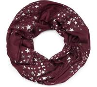 styleBREAKER Bufanda de cuello para mujer con estampado de estrellas metálicas | Bufanda tubular ligera y brillante de aprox. 89 x 75 cm para primavera y otoño, color:Vino tinto
