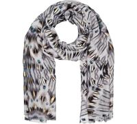 styleBREAKER Bufanda de mujer con estampado Batik Shibori y rayas metálicas, pañuelo étnico ligero con flecos cortos 01016228, color:Gris-negro