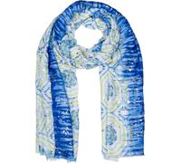 styleBREAKER Bufanda de mujer con estampado batik y rayas metálicas, pañuelo estilo boho ligero con flecos cortos 01016230, color:Azul-verde