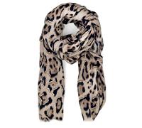 styleBREAKER bufanda de mujer con estampado de leopardo y detalles metálicos dorados | pañuelo largo suave con flecos cortos 180 x 88 cm, Beige-Negro