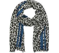 styleBREAKER Bufanda de mujer con estampado de leopardo y rayas de color | Material suave con flecos | Pañuelo con estampado animal en talla única, oliva-azul