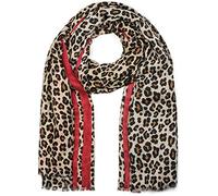 styleBREAKER Bufanda de mujer con estampado de leopardo y rayas de color | Material suave con flecos | Pañuelo con estampado animal en talla única, Marrón-rojo