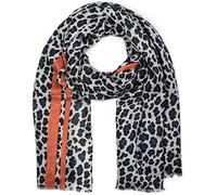 styleBREAKER Bufanda de mujer con estampado de leopardo y rayas de color | Material suave con flecos | Pañuelo con estampado animal en talla única, Azul-anaranjado
