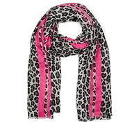 styleBREAKER Bufanda de mujer con estampado de leopardo y rayas de color | Material suave con flecos | Pañuelo con estampado animal en talla única, Gris-Rosa