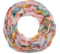 styleBREAKER bufanda de mujer con estampado de plumas coloridas, ligera bufanda de tubo boho de verano multicolor 01016239, color:Amarillo-Azul-Rojo