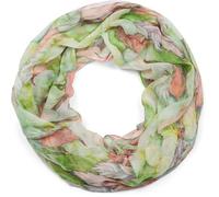 styleBREAKER bufanda de mujer con estampado de plumas coloridas, ligera bufanda de tubo boho de verano multicolor 01016239, color:Verde-naranja