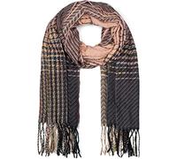 styleBREAKER Bufanda de punto fino para señoras con patrón de rayas coloridas en zig-zag y flecos, cálida estola de invierno multicolor 01017149, color:Altrose gris oscuro