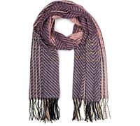 styleBREAKER Bufanda de punto fino para señoras con patrón de rayas coloridas en zig-zag y flecos, cálida estola de invierno multicolor 01017149, color:Lila-Negro