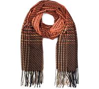styleBREAKER Bufanda de punto fino para señoras con patrón de rayas coloridas en zig-zag y flecos, cálida estola de invierno multicolor 01017149, color:Naranja-marrón