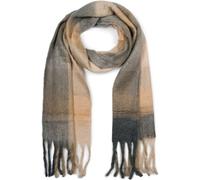 styleBREAKER Bufanda de punto tejida para mujeres con coloridos cuadros y largos y gruesos flecos, cálido invierno, robada 01017138, color:Gris-beige-marrón