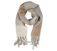 styleBREAKER Bufanda tejida a cuadros para mujer con flecos largos,Beige-Ma