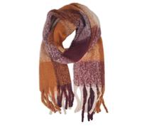 styleBREAKER Bufanda tejida a cuadros para mujer con flecos largos,Coñac-Bu