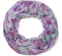 styleBREAKER Bufanda tipo loop mujer,estampado plumas, Violeta-Verde