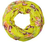 styleBREAKER Bufanda tubular para mujer con estampado de mariposas y flores, bufanda arrugada y con textura, pañuelo 01016013, color:Amarillo