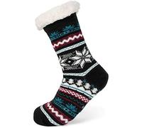 styleBREAKER calcetines antideslizantes de mujer con forro de pelo de peluche y mezcla de motivos noruegos, talla 35-42 EU / 5-10 US / 4-8 UK 08030008, color:Negro