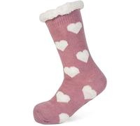 styleBREAKER calcetines antideslizantes de mujer con forro de pelo de peluche y motivo de corazones, talla 35-42 EU / 5-10 US / 4-8 UK 08030007, color:rosa oscura-Blanco