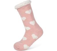 styleBREAKER calcetines antideslizantes de mujer con forro de pelo de peluche y motivo de corazones, talla 35-42 EU / 5-10 US / 4-8 UK 08030007, color:Rosa claro-Blanco