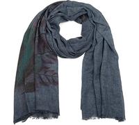 styleBREAKER chal con impresión de plumas en estilo «boho», pañuelo con deshilachados, señora 01017066, color:Azul oscuro