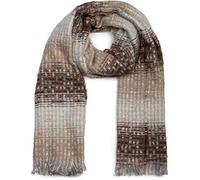 styleBREAKER chal de mujer con motivo estampado de rayas de malla, lentejuelas y deshilachados cortos, invierno, estola, pañuelo 01017114, color:Marrón-Beige-Gris claro