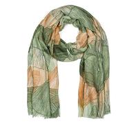 styleBREAKER Chal para mujer con estampado de hojas de ginkgo de colores y flecos cortos, bufanda ligera, estola 01016208, color:Verde-marrón