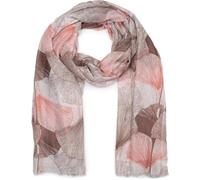 styleBREAKER Chal para mujer con estampado de hojas de ginkgo de colores y flecos cortos, bufanda ligera, estola 01016208, color:Marrón-coñac