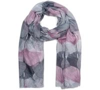 styleBREAKER Chal para mujer con estampado de hojas de ginkgo de colores y flecos cortos, bufanda ligera, estola 01016208, color:Malva-Gris