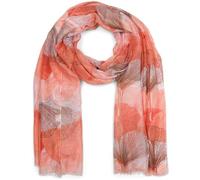 styleBREAKER Chal para mujer con estampado de hojas de ginkgo de colores y flecos cortos, bufanda ligera, estola 01016208, color:Naranja-marrón
