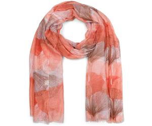 styleBREAKER Chal para mujer con estampado de hojas de ginkgo de colores y flecos cortos, bufanda ligera, estola 01016208, color:Naranja-marrón